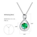 "Abrazo Infinito" Collar con colgante de símbolo de infinito en plata de ley con esmeralda, piedra de nacimiento de mayo - Plata