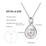 "Abrazo Infinito" Collar con colgante de símbolo de infinito en plata de ley con perla blanca, piedra de nacimiento de junio - Plata