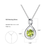 "Abrazo Infinito" Collar con colgante de símbolo de infinito en plata de ley con peridoto, piedra de nacimiento de agosto - Plata