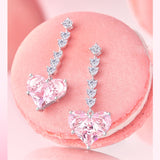 Pendientes colgantes de plata de ley con corazón rosa "Sweetheart" con piedras CZ blancas