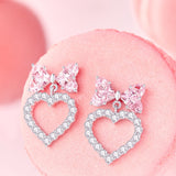 "Bow For Princess" Pink Bow And Heart Shape Sterling Silver Earrings