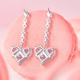 Pendientes colgantes de plata de ley con corazón rosa "Sweetheart" con piedras CZ blancas