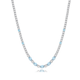 FANCIME "Glamour Radiance" Collar de tenis de plata de ley con aguamarina tallada elegante, piedra de nacimiento de marzo