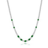 "Glamour Radiance" Collar de tenis de plata de ley con esmeralda tallada elegante, piedra de nacimiento de mayo