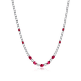 "Glamour Radiance" Collar de tenis de plata de ley con rubí tallado elegante, piedra de nacimiento de julio