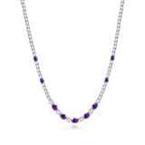 "Glamour Radiance" Collar de tenis de plata de ley con amatista tallada elegante, piedra de nacimiento de febrero