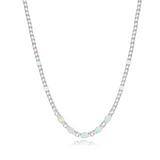 "Glamour Radiance" Collar de tenis de plata de ley con ópalo blanco tallado elegante, piedra de nacimiento de octubre