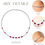 "Glamour Radiance" Collar de tenis de plata de ley con rubí tallado elegante, piedra de nacimiento de julio