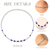 "Glamour Radiance" Collar de tenis de plata de ley con amatista tallada elegante, piedra de nacimiento de febrero