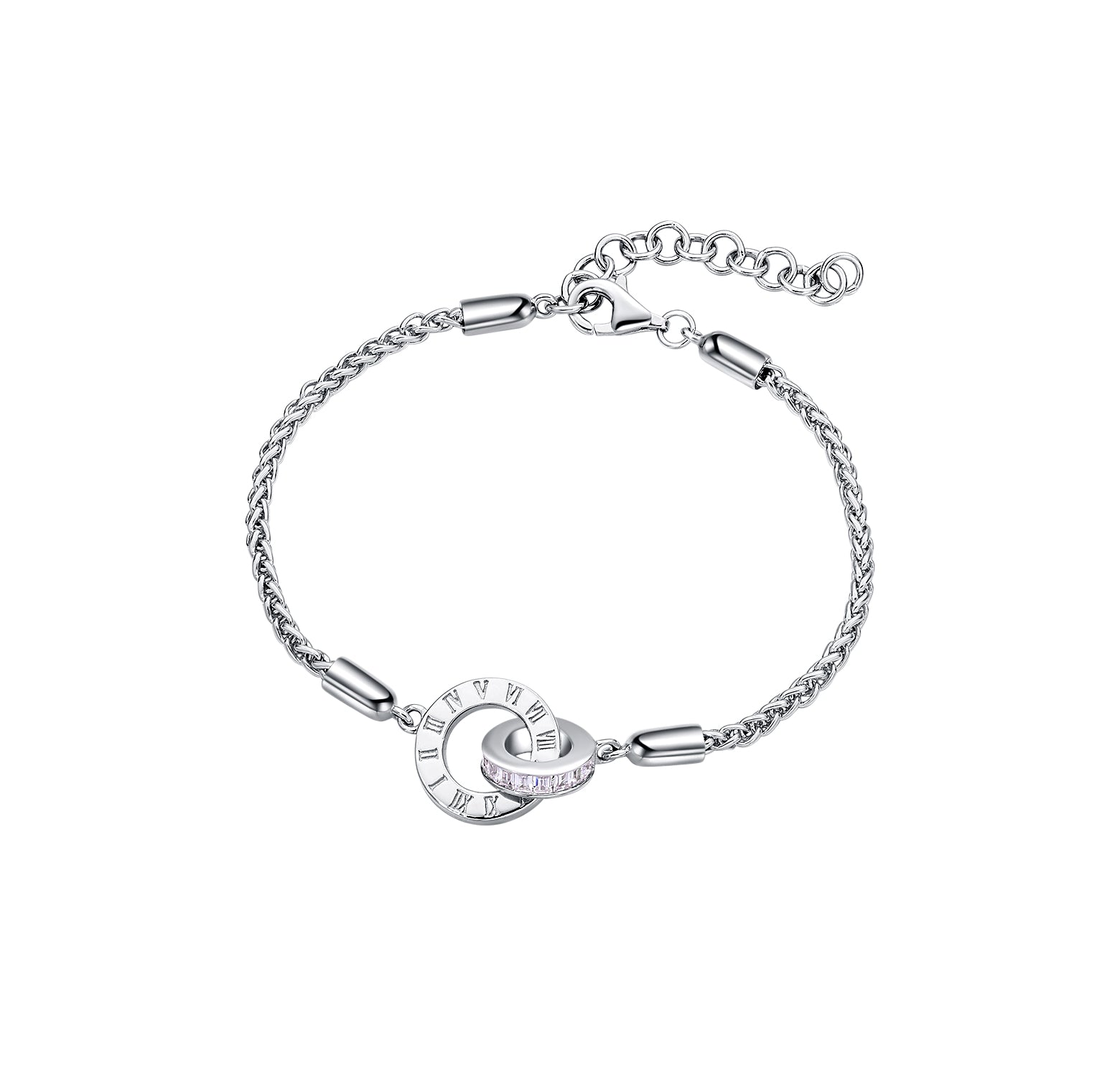 FANCIME "Roman Time" Pulseras de cadena de trigo entrelazadas para parejas de plata de ley