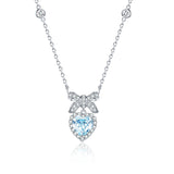 Collar de plata de ley con aguamarina, piedra de nacimiento de marzo "Beso al Corazón" con lazo de azúcar FANCIME
