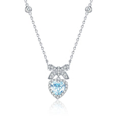 Collar de plata de ley con aguamarina, piedra de nacimiento de marzo "Beso al Corazón" con lazo de azúcar FANCIME