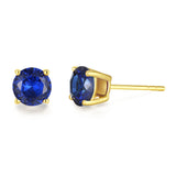 Pendientes de botón con piedra preciosa de forma redonda en oro amarillo macizo de 14k FANCIME