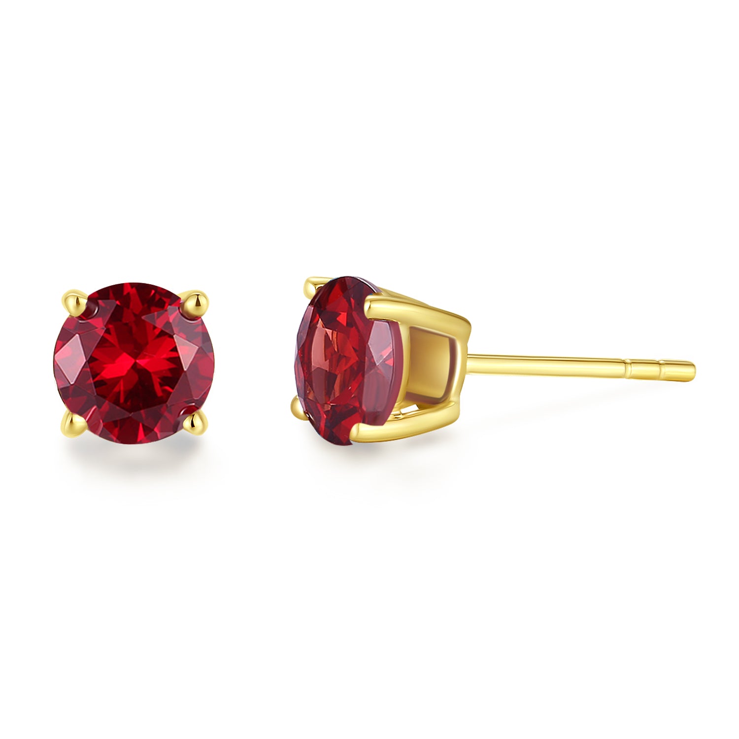 Pendientes de botón con piedra preciosa de forma redonda en oro amarillo macizo de 14k FANCIME