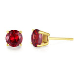 Pendientes de botón con piedra preciosa de forma redonda en oro amarillo macizo de 14k FANCIME