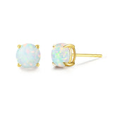 Pendientes de botón con piedra preciosa de forma redonda en oro amarillo macizo de 14k FANCIME
