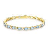 Pulsera de plata de ley con aguamarina talla fancy corte tenis "Glamour Radiance" piedra de nacimiento de marzo