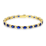 Pulsera de plata de ley con zafiro azul talla fancy corte tenis "Glamour Radiance" piedra de nacimiento de septiembre
