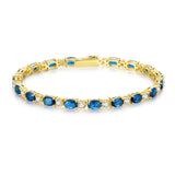 Pulsera de plata de ley con topacio azul talla fancy corte tenis "Glamour Radiance" piedra de nacimiento de diciembre