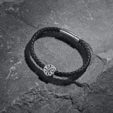 FANCIME STRENGTH Pulsera de cuero y plata de ley para hombre