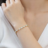 "Glamour Radiance" Pulsera de tenis de plata de ley con ópalo blanco tallado elegante, piedra de nacimiento de octubre