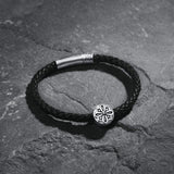 FANCIME STRENGTH Pulsera de cuero y plata de ley para hombre