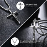 Collar de Hombre de Plata de Ley Pulido con Cruz Crucifijo FANCIME