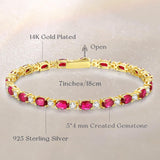 Pulsera de plata de ley con rubí talla fancy corte tenis "Glamour Radiance" piedra de nacimiento de julio