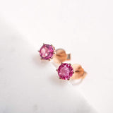 Pendientes de Botón FANCIME Turmalina Rosa en Oro Rosa 14K