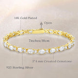 Pulsera de plata de ley con circonita cúbica ovalada talla fancy corte tenis "Glamour Radiance" piedra de nacimiento de abril