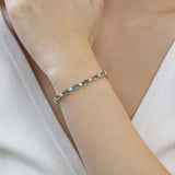 Pulsera de plata de ley con topacio azul talla fancy corte tenis "Glamour Radiance" piedra de nacimiento de diciembre