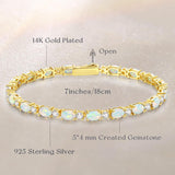 "Glamour Radiance" Pulsera de tenis de plata de ley con ópalo blanco tallado elegante, piedra de nacimiento de octubre