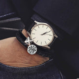 FANCIME STRENGTH Pulsera de cuero y plata de ley para hombre