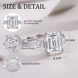 Anillo de plata de ley con moissanita talla esmeralda y tres piedras de FANCIME