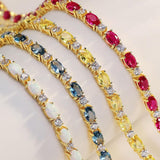 Pulsera de plata de ley con rubí talla fancy corte tenis "Glamour Radiance" piedra de nacimiento de julio