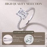 Anillo solitario clásico de plata de ley con moissanita talla radiante de FANCIME