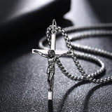 Collar de Hombre de Plata de Ley Pulido con Cruz Crucifijo FANCIME