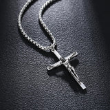 Collar de Hombre de Plata de Ley Pulido con Cruz Crucifijo FANCIME
