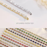 Pulsera de plata de ley con circonita cúbica ovalada talla fancy corte tenis "Glamour Radiance" piedra de nacimiento de abril