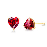 Pendientes de botón con gema en forma de corazón FANCIME en oro amarillo macizo de 14K