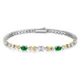Pulseras de tenis de plata de ley con esmeralda, piedra de nacimiento de mayo "Dúo Eterno" FANCIME