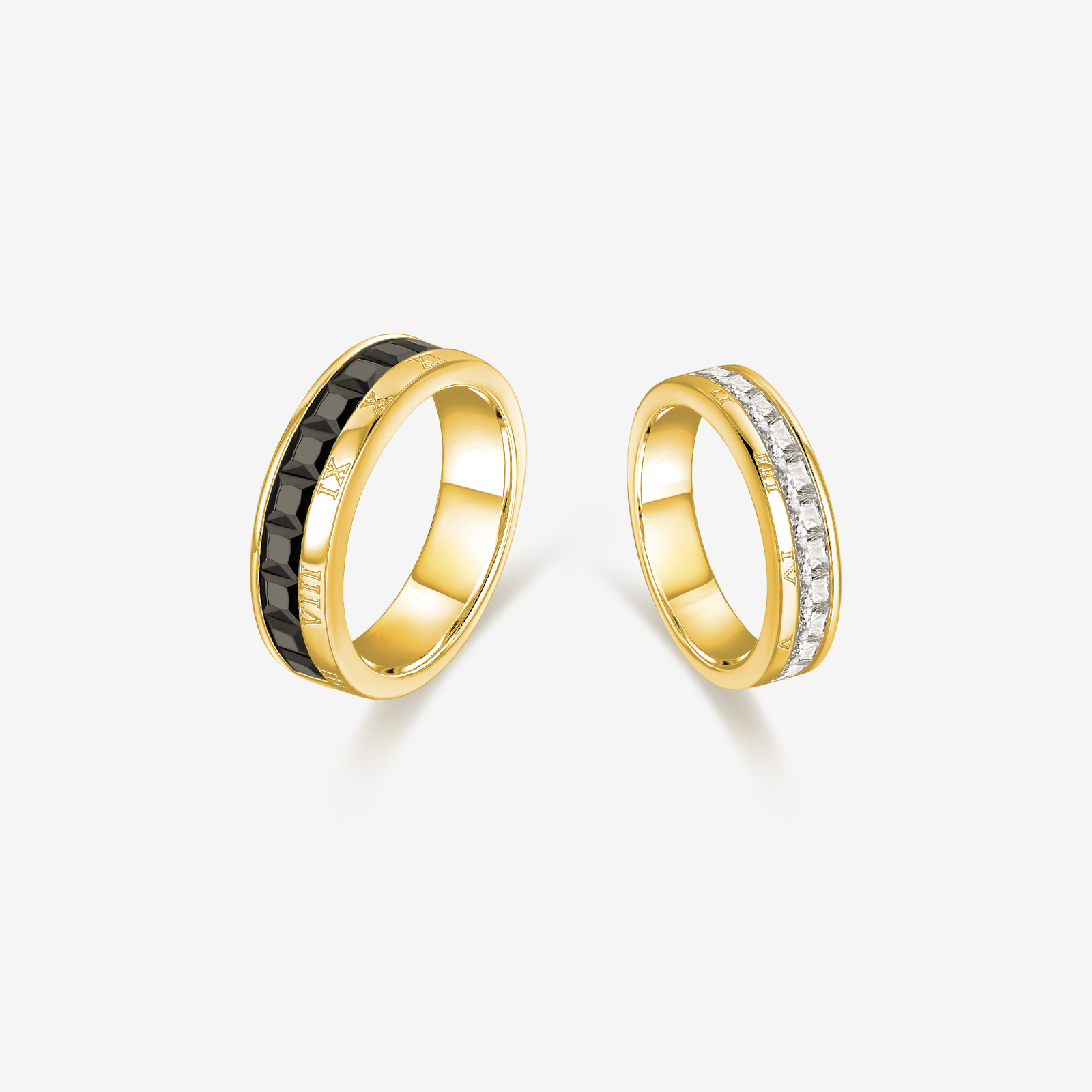 FANCIME "Roman Time" Couples Promise Sterling Silver Gold Rings Main