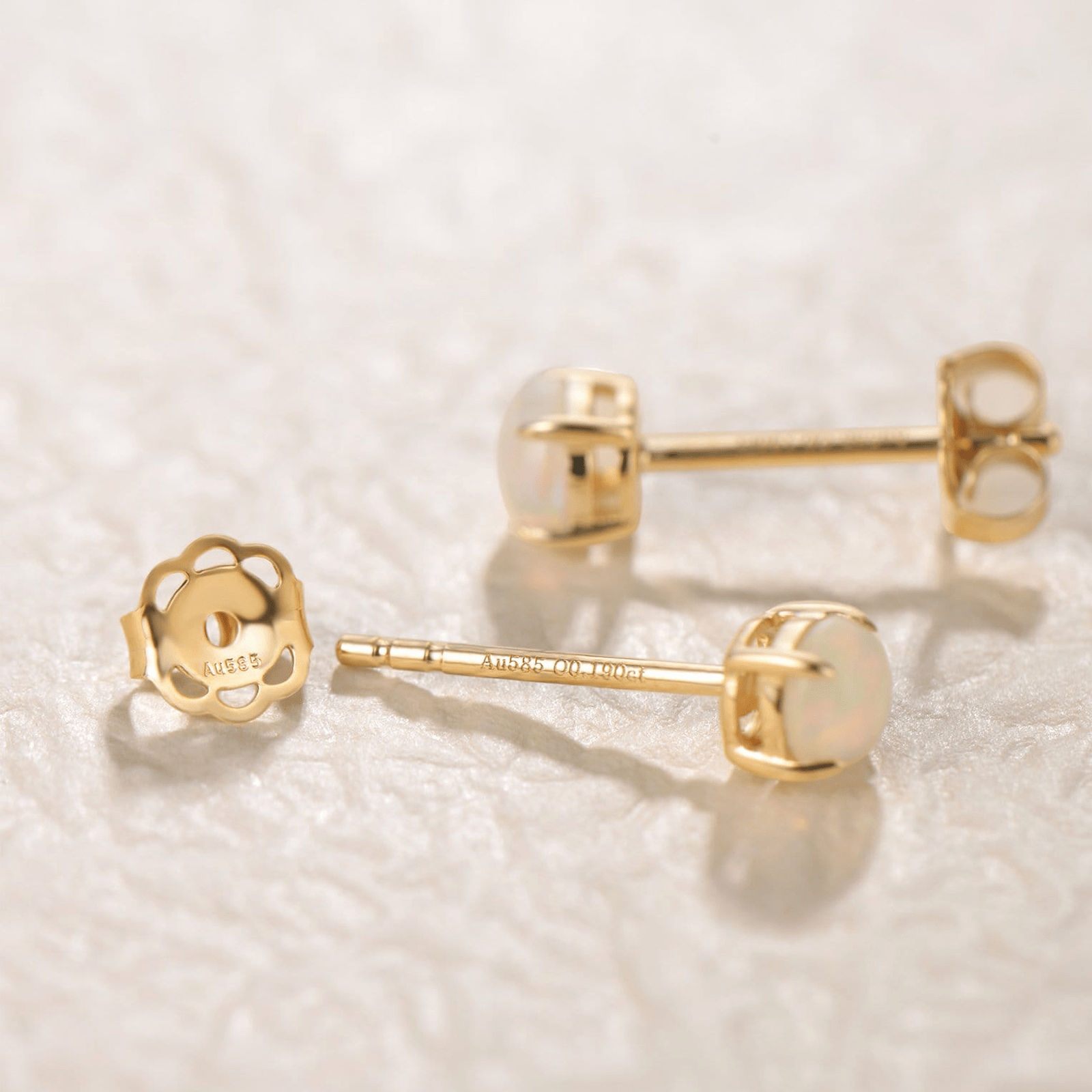 FANCIME "Lumi" Round Opal 14K Solid Yellow Gold Studs Show