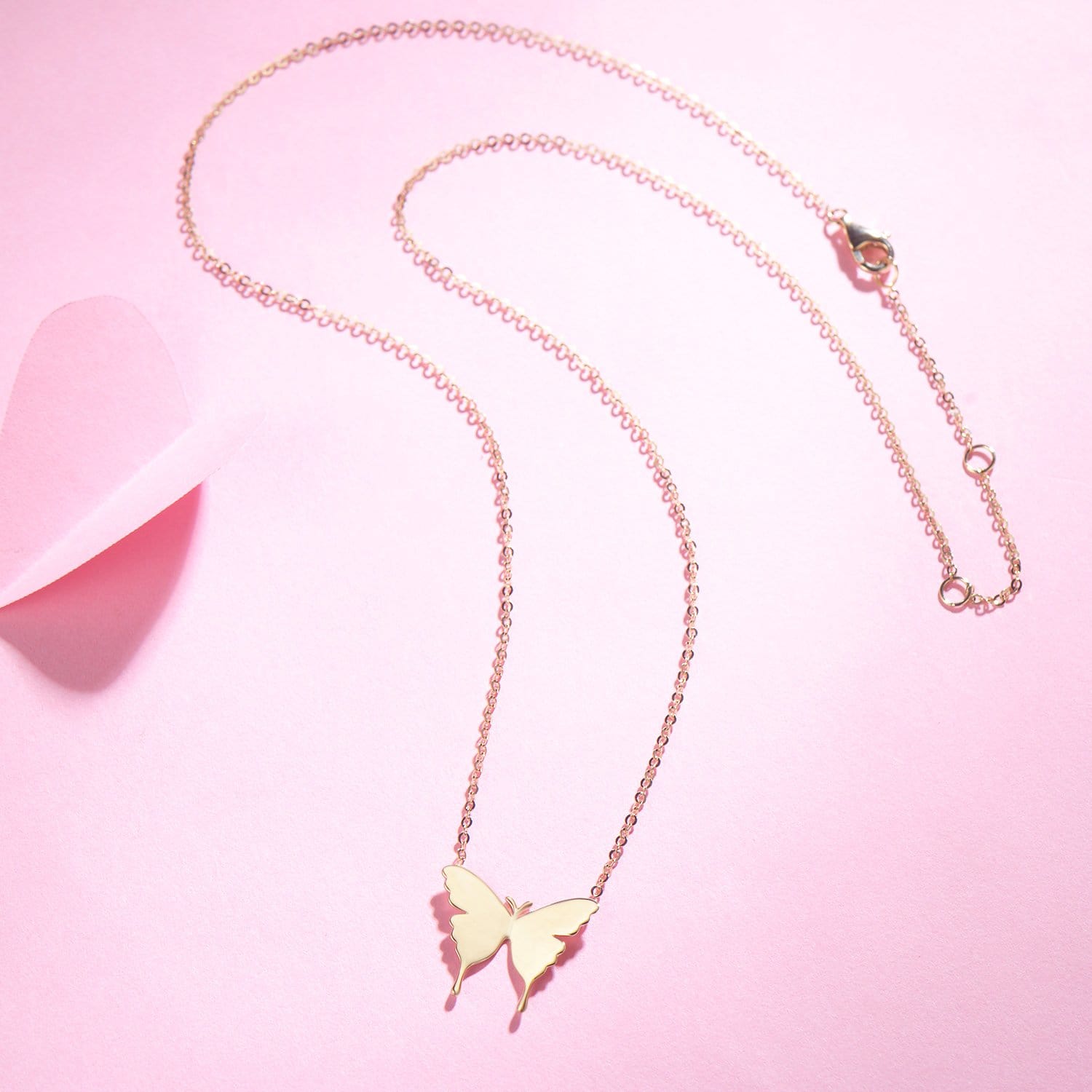 FANCIME "Sophia" Dainty Minimalist Butterfly 14K Yellow Gold Necklace Full