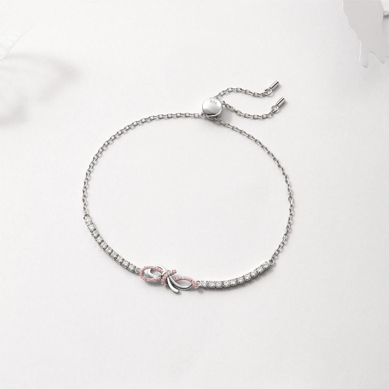 FANCIME "Love Knot" Sweet Bow Sterling Silver Bracelet Model Show
