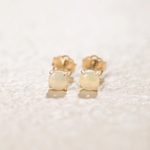FANCIME "Lumi" Round Opal 14K Solid Yellow Gold Studs Show