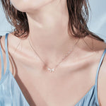 FANCIME "Sweet Pea" Bowtie Design White CZ Sterling Silver Necklace Show