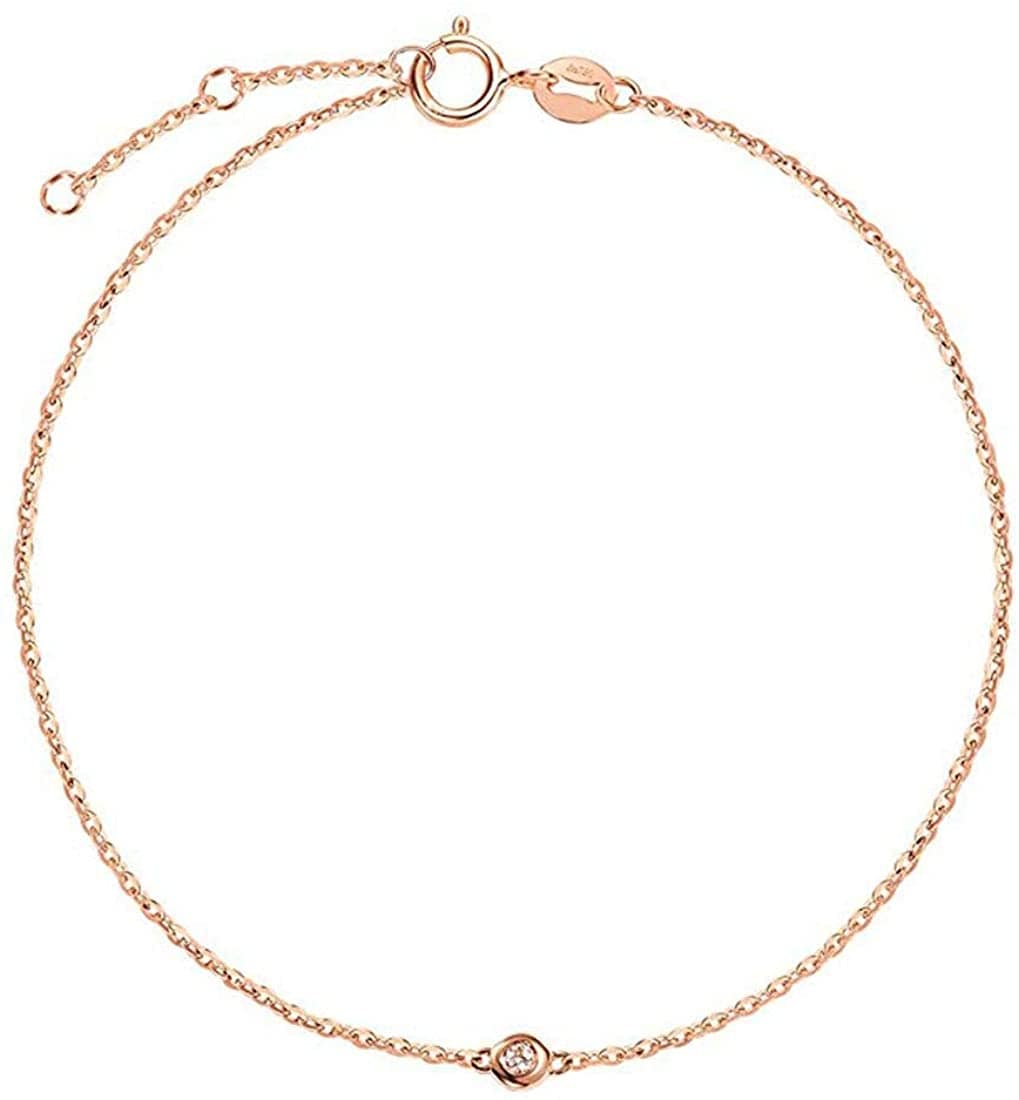 FANCIME Line & Dots Diamond Minimalist 18K Solid Gold Bracelet Rose Main