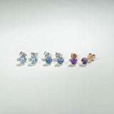 Flower setting gemstone birthstone aquamarine studs in 14k gold