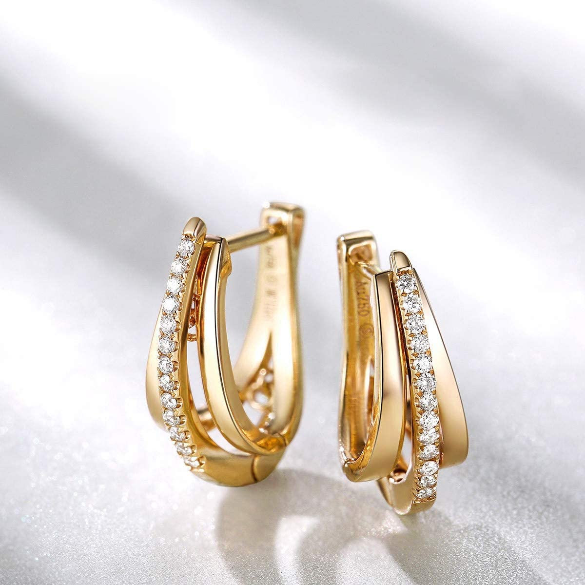 FANCIME U Shape Mini Cartilage 14K Yellow Gold Hoop Earrings Show